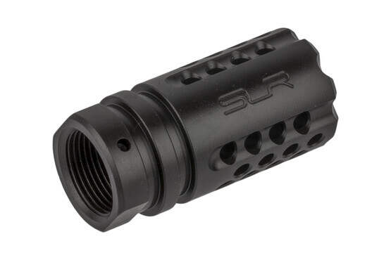 The SLR Rifle Works Synergy mini .308 compensator has a Melonite finish
